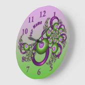 Lieblich rosa grüne Herzen Modernes Fraktal Name Große Wanduhr (Winkel)