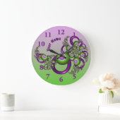 Lieblich rosa grüne Herzen Modernes Fraktal Name Große Wanduhr (Zuhause)