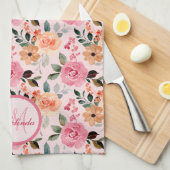 Lieblich rosa, orange Tan Mit Monogramm Geschirrtuch (Viertel Falte)