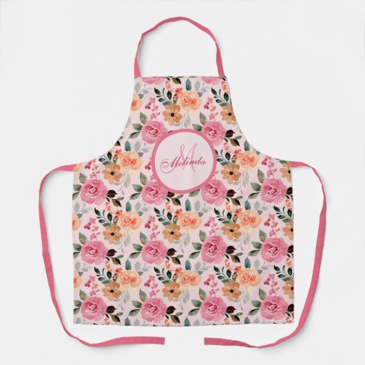 Lieblich rosa, orange Tan Mit Monogramm Schürze (Vorderseite)