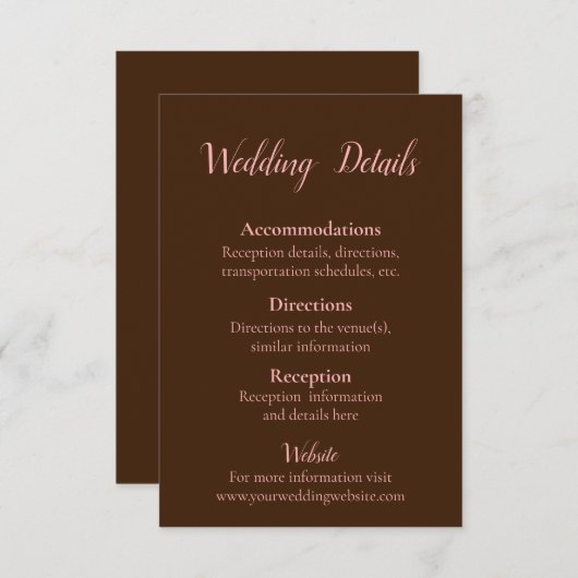 Lieblich rosa und braun begleitkarte (Vorne/Hinten)