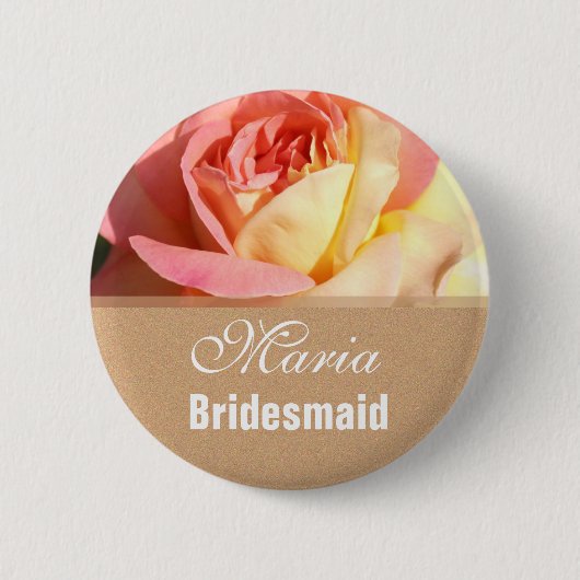 Lieblich rosa und gelbe Blume Hochzeitsnadel. Button (Vorderseite)