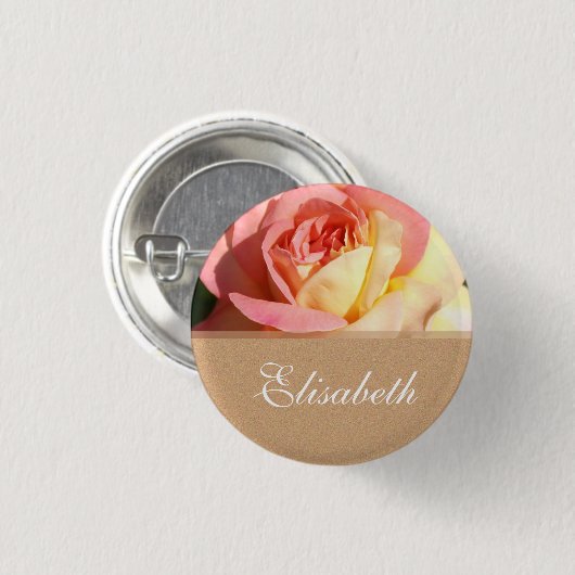 Lieblich rosa und gelbe Blume Hochzeitsnadel. Button (Vorne & Hinten)