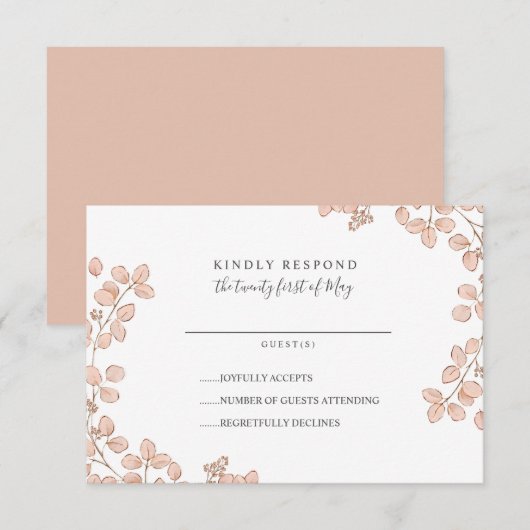 Lieblich Tiny Pink Blätter Whimsical Wedding RSVP Karte (Vorne/Hinten)
