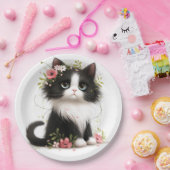 Lieblich Tuxedo Kitten mit Blume Pappteller (Party)
