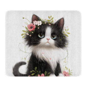 Lieblich Tuxedo Kitten mit Blume Schneidebrett