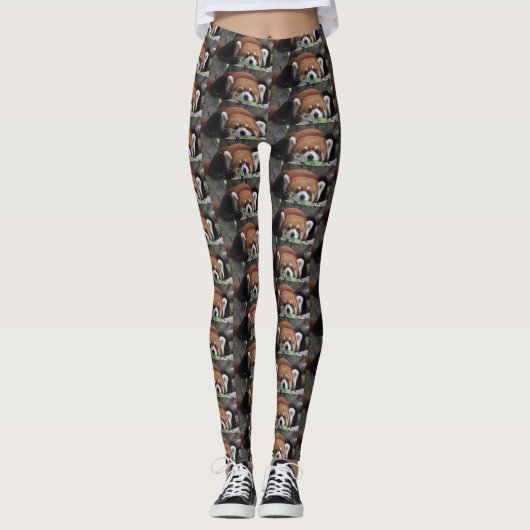 Lieblich und Niedlich Rot Panda verloren in Gedank Leggings (Vorderseite)