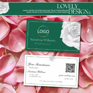 Lieblich White Rose on Green mit Logo und QR-Code Visitenkarte