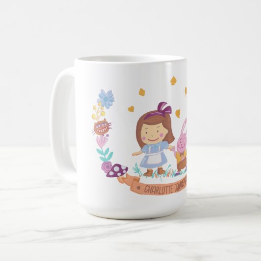 Liebliche Alice im Wunderland illustrierter Name Kaffeetasse (Vorderseite Links)