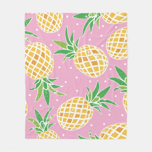 Liebliche Ananas auf grunge rosa Polka Punkte Back Fleecedecke (Vorderseite)