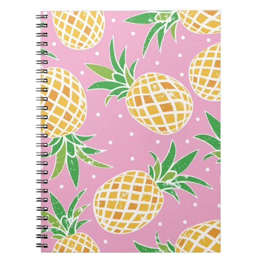 Liebliche Ananas auf grunge rosa Polka Punkte Back Notizblock (Vorderseite)