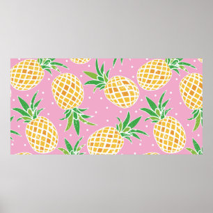 Liebliche Ananas auf grunge rosa Polka Punkte Back Poster