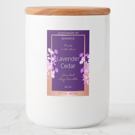 Liebliche Blumenmarken Lila und Rose Gold Lebensmitteletikett (Vorderseite)