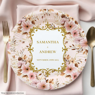 Liebliche Blush-Gold-Hochzeitspapier-Teller Pappteller