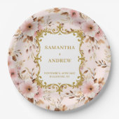 Liebliche Blush-Gold-Hochzeitspapier-Teller Pappteller (Vorderseite)