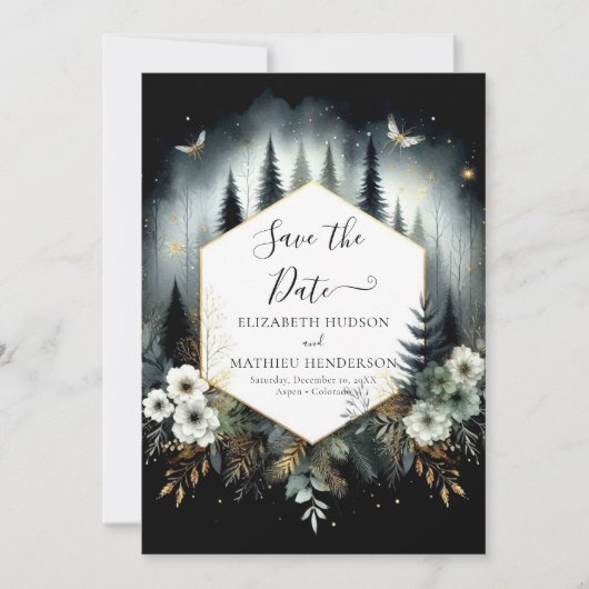 Liebliche Boho-verzauberte Waldhochzeit Save The Date (Vorderseite)