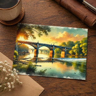 Liebliche Brücke Warmes Grün James River Aquarell Postkarte