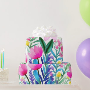 Liebliche bunte Blume und Vögel Umschlagpapier Geschenkpapier