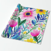 Liebliche bunte Blume und Vögel Umschlagpapier Geschenkpapier (Ungerollt)