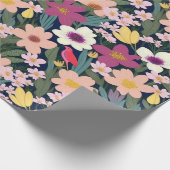 Liebliche bunte Blume und Vögel Umschlagpapier Geschenkpapier (Ecke)
