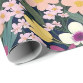 Liebliche bunte Blume und Vögel Umschlagpapier Geschenkpapier (Rolleneckpunkt)