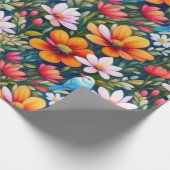 Liebliche bunte Blume und Vögel Umschlagpapier Geschenkpapier (Ecke)