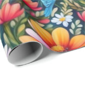 Liebliche bunte Blume und Vögel Umschlagpapier Geschenkpapier (Rolleneckpunkt)