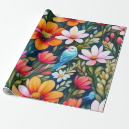 Liebliche bunte Blume und Vögel Umschlagpapier Geschenkpapier
