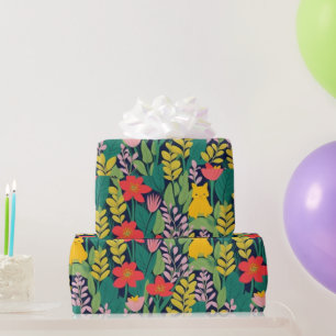 Liebliche bunte Blume und Vögel Umschlagpapier Geschenkpapier