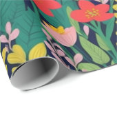 Liebliche bunte Blume und Vögel Umschlagpapier Geschenkpapier (Rolleneckpunkt)