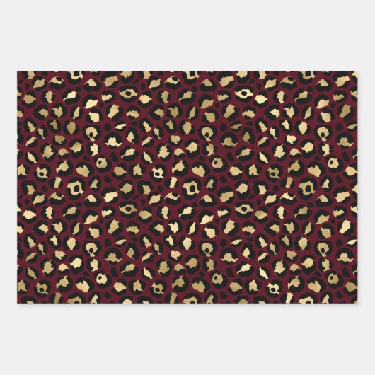 Liebliche Burgunder und Gold Leopard Print Geschenkpapier Set (Vorderseite 2)