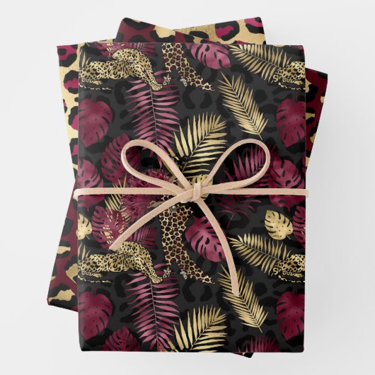 Liebliche Burgunder und Gold Leopard Print Geschenkpapier Set (Beispiel)