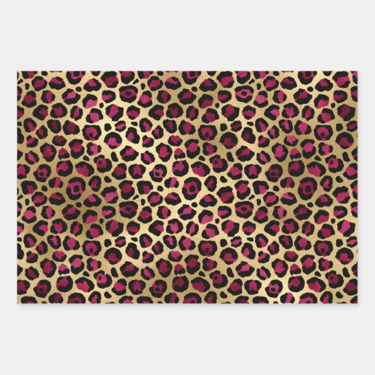 Liebliche Burgunder und Gold Leopard Print Geschenkpapier Set (Vorderseite 3)