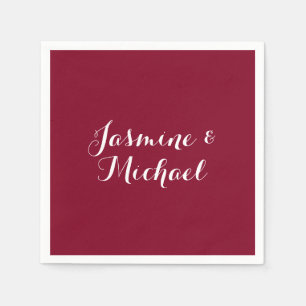 Liebliche Burgundy Red Calligraphy Couple Names Serviette