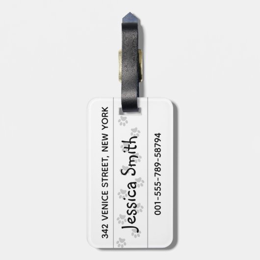 Liebliche Cartoon Katze mit Pfoten Fußspuren Gepäckanhänger (Rückseite vertikal)