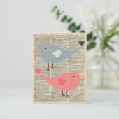 Liebliche Cartoon Vögel auf der Vintagen Buchseite Postkarte (Stehend Vorderseite)