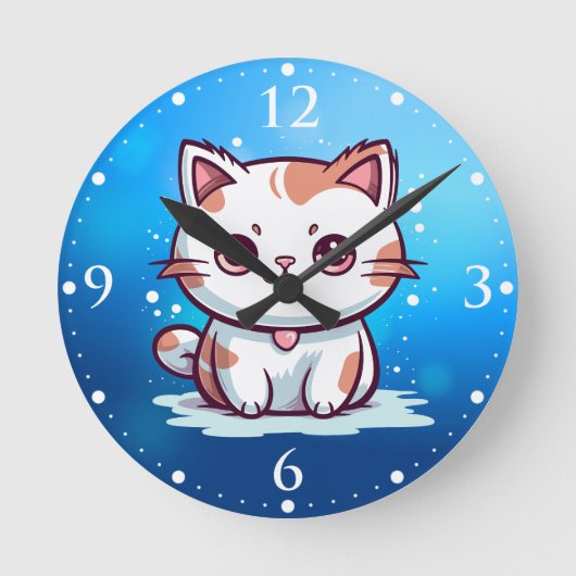 Liebliche Cat Kawaii Style Clipart-47758 Runde Wanduhr (Vorderseite)