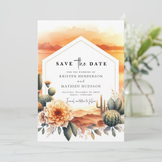 Liebliche Custom Cactus Wedding Save The Date (Stehend Vorderseite)