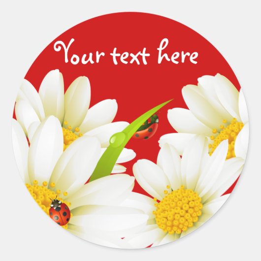 Liebliche Daisies- und Ladybugs-Stickers Runder Aufkleber (Vorderseite)