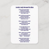 Liebliche Dame in Blauer Gebetskarte Platzkarte (Rückseite)