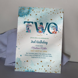 Liebliche Dolphin Niedlich Baby Girl 2. Geburtstag Einladung