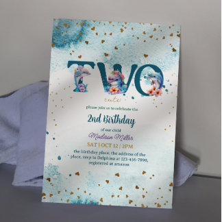 Liebliche Dolphin Niedlich Baby Girl 2. Geburtstag Einladung