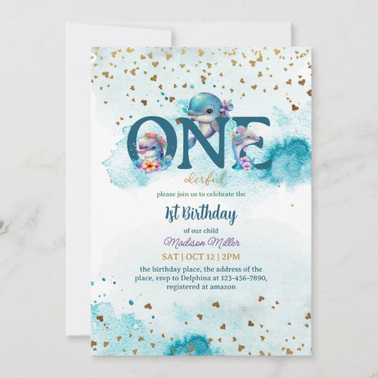 Liebliche Dolphin Niedlich Baby Girl Einladung zum (Vorderseite)