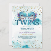 Liebliche Dolphin Niedlich Baby Twin Boys Dusche Einladung (Vorderseite)