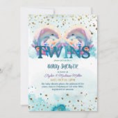 Liebliche Dolphin Niedlich Baby Twins Dusche Einladung (Vorderseite)