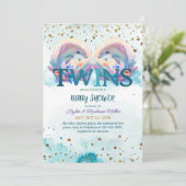 Liebliche Dolphin Niedlich Baby Twins Dusche Einladung (Stehend Vorderseite)