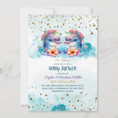 Liebliche Dolphin Niedlich Twin Baby Boy Dusche Einladung (Vorderseite)
