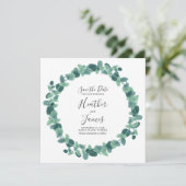 Liebliche Eukalyptus Wedding Save the Date (Stehend Vorderseite)