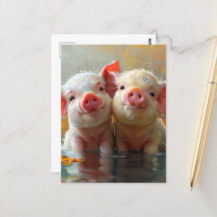 Liebliche Ferkel im Regen Postkarte