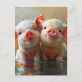 Liebliche Ferkel im Regen Postkarte (Vorderseite)